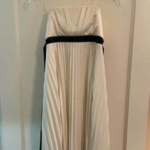 White/ivory satin pleated strapless dress